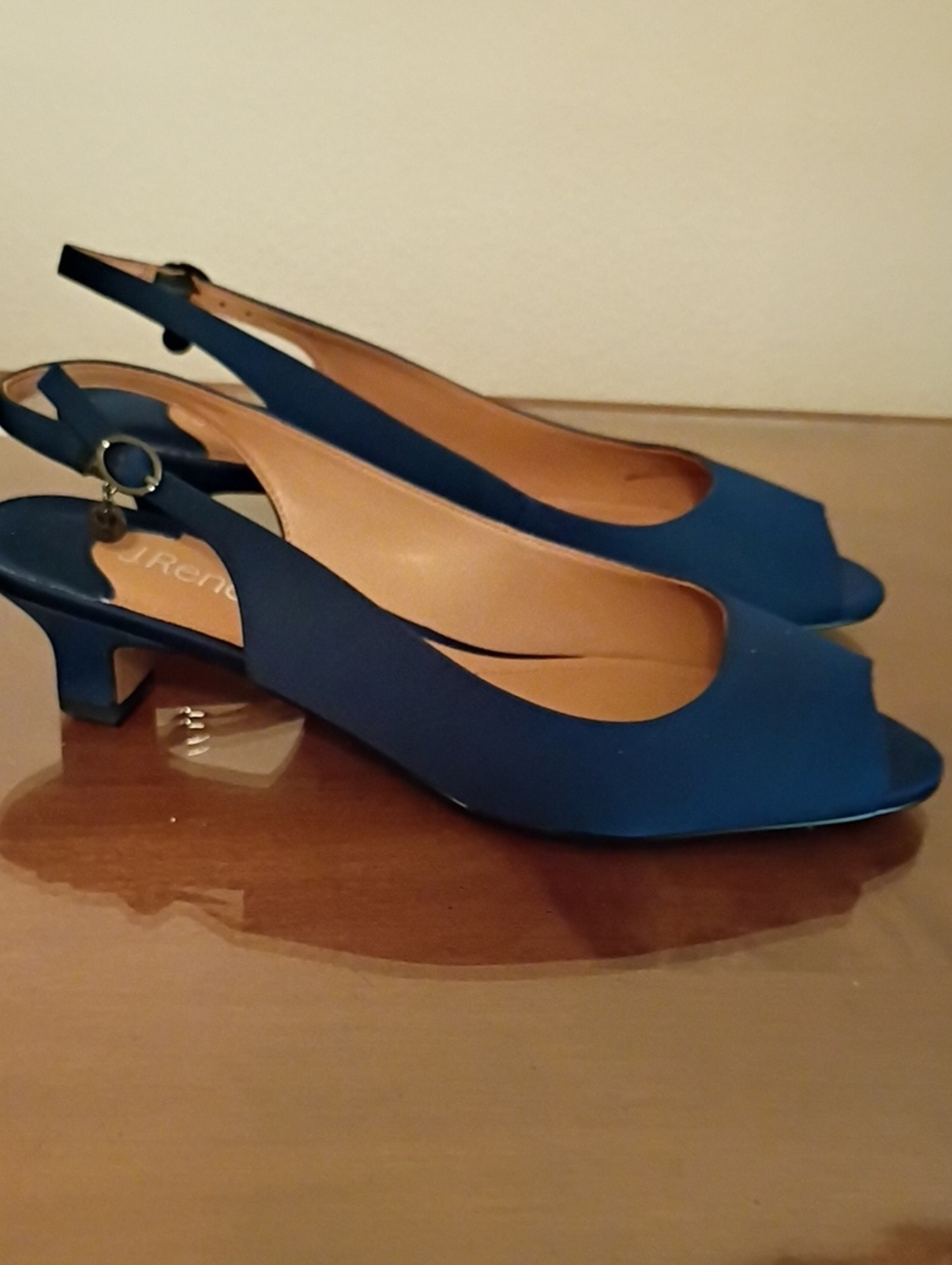 JENVEY NAVY Blue Slingback Peep-Toe Low Heel Women's Pumps 10M.